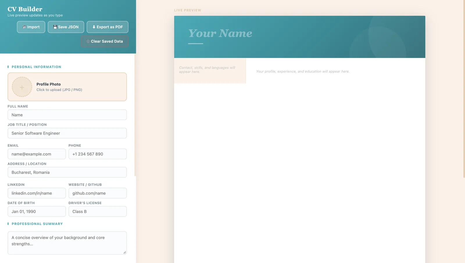 Screenshot 1 of 2 of CV Builder