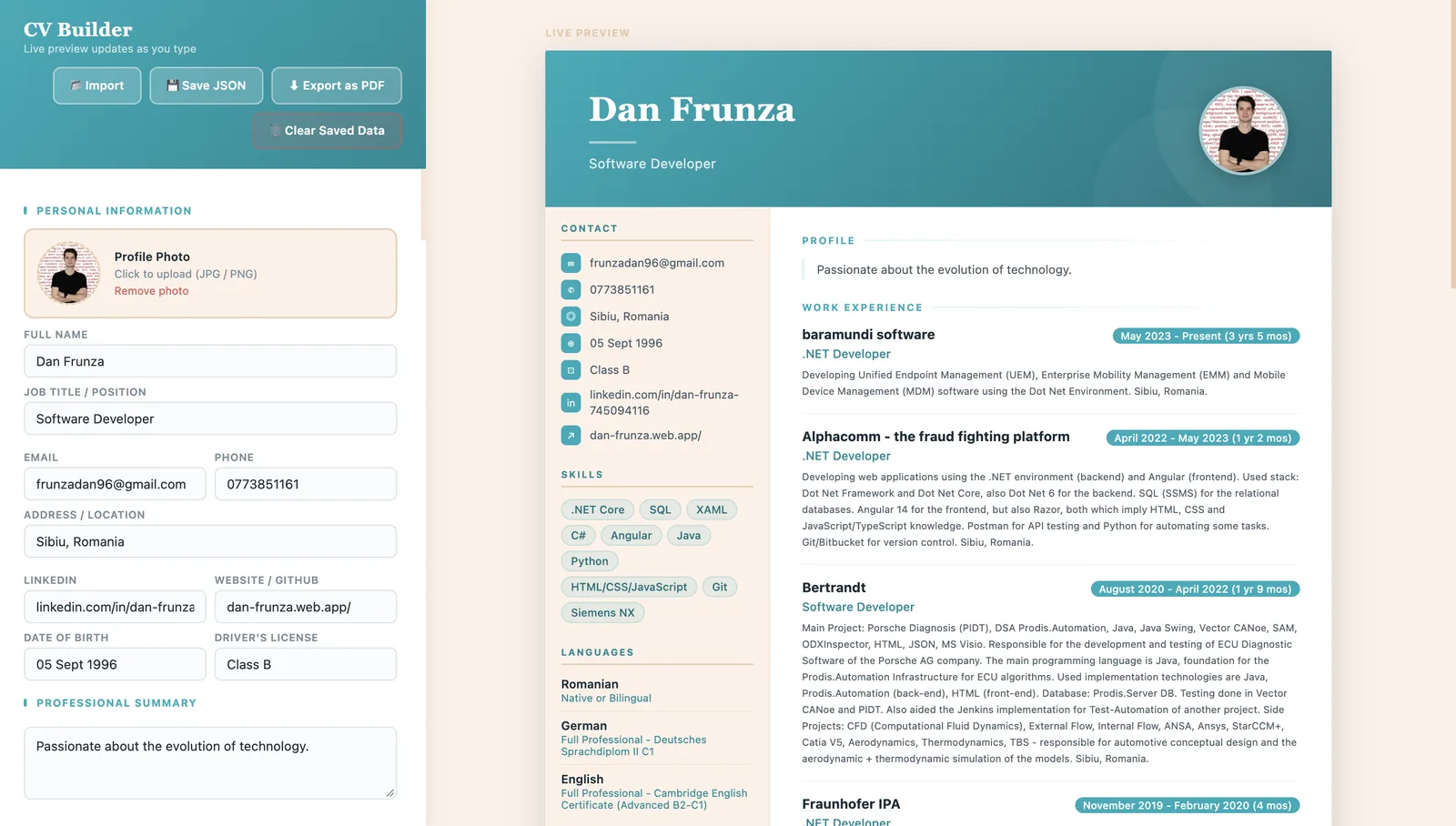 Screenshot 2 of 2 of CV Builder